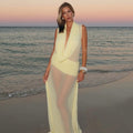 Summer Women Clothing Solid Color Sexy Swing Collar Mesh See through Maxi Dress Bella Mia