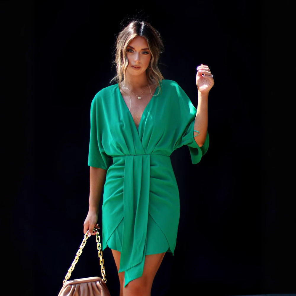 Women Clothing Summer Solid Color Elegant Irregular Asymmetric Slim Fit Dress Women Bella Mia