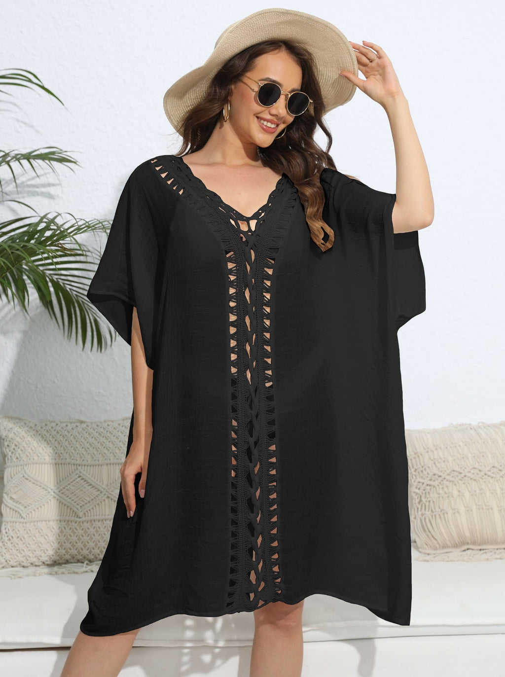 Women Blouse Women Clothing Crochet Stitching Loose Dress Beach Bikini Cover up Bella Mia