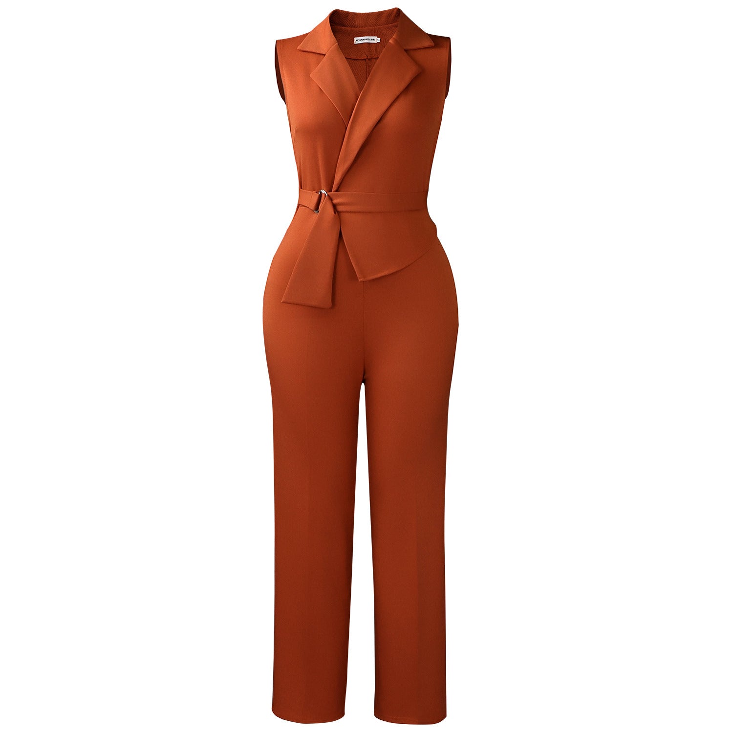 Summer Solid Color Sleeveless Collar Lace up Wide Leg Pants Jumpsuit Bella Mia