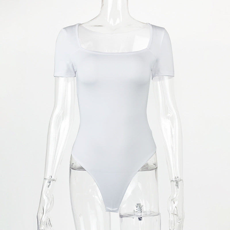 Bodysuit Summer Women Clothing Sexy Tight Square Collar Short Sleeve Bodysuit Bella Mia