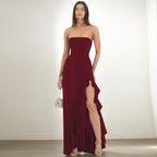 Women Clothing Summer Solid Color Sexy Split Maxi Dress Tube Top Dress Women Bella Mia