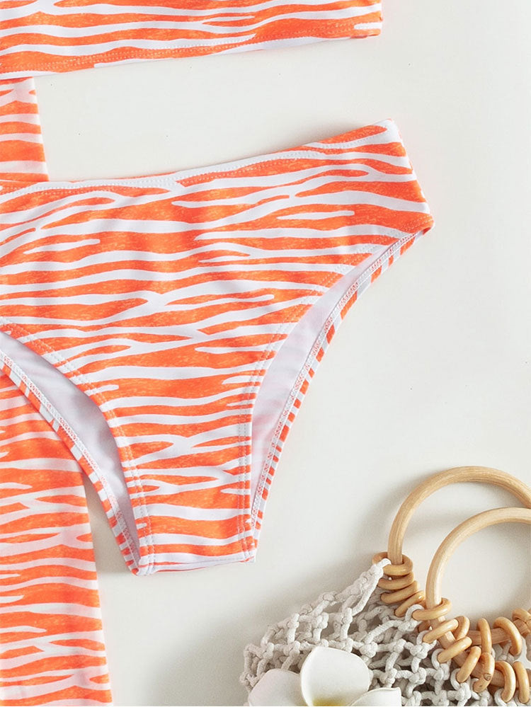 Sexy Three Piece Bikini Swimsuit Striped Cardigan Skirt Three Piece Split Swimsuit Bella Mia