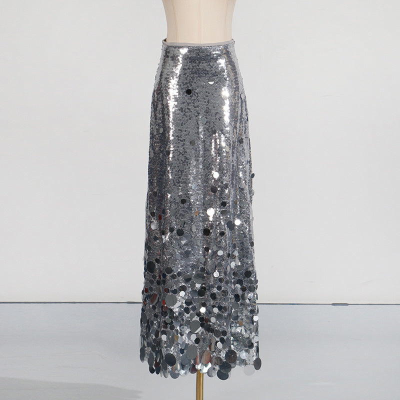 Sequined Dress Spring High Grade All-Match Waist Slimming Solid Skirt Bella Mia