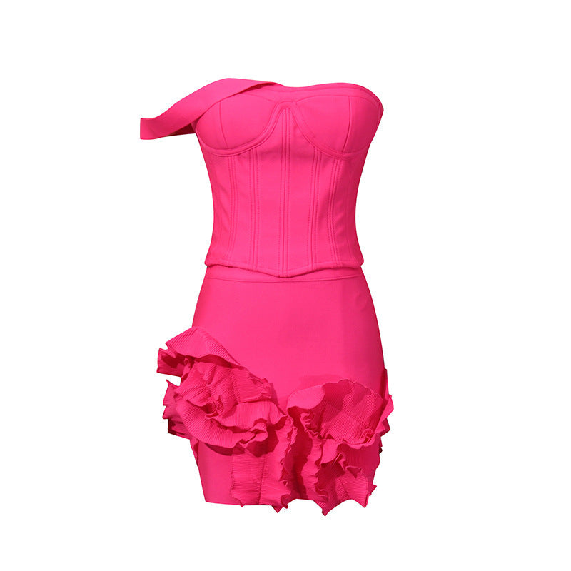 Fantasy Floral Room Barbie Waist Tube Top Two Piece Set Three Dimensional Floral Stitching Solid Color Women Summer Bella Mia