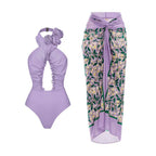 Lonkey French Two Sets Women Swimsuit Solid Color Flying Edge Cross Hollow Out Cutout-out Swimsuit Women Bella Mia