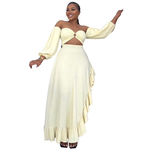 Bandeau Sexy Exposed Cropped Irregular Asymmetric Ruffled Slit Formal Dress Women Dress Bella Mia