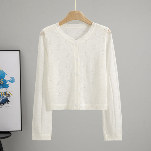 All Matching Hollow Out Cutout Sun Protection Short Knitted Cardigan Women Summer Figure Flattering Outerwear Top Bella Mia