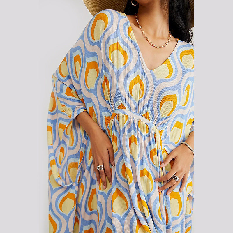 Summer Beach Dress Women Casual Vacation Printed Pullover Bikini Swimsuit Blouse Sun Protection Clothing Bella Mia