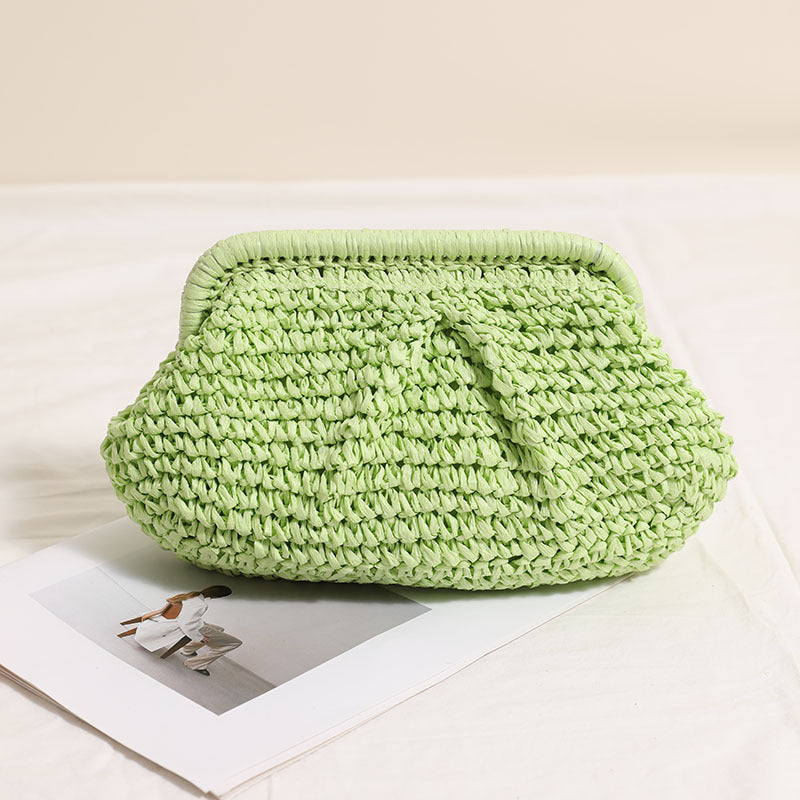 Crossbody Straw Bag Pleated Solid Color Straw Bag Woven Bag Vacation Beach Bag Women Bag Bella Mia