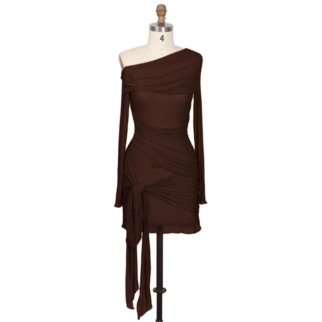 Spring Summer Women Wear Off Neck Design Sexy Pleated Dress Dopamine Sexy Bella Mia