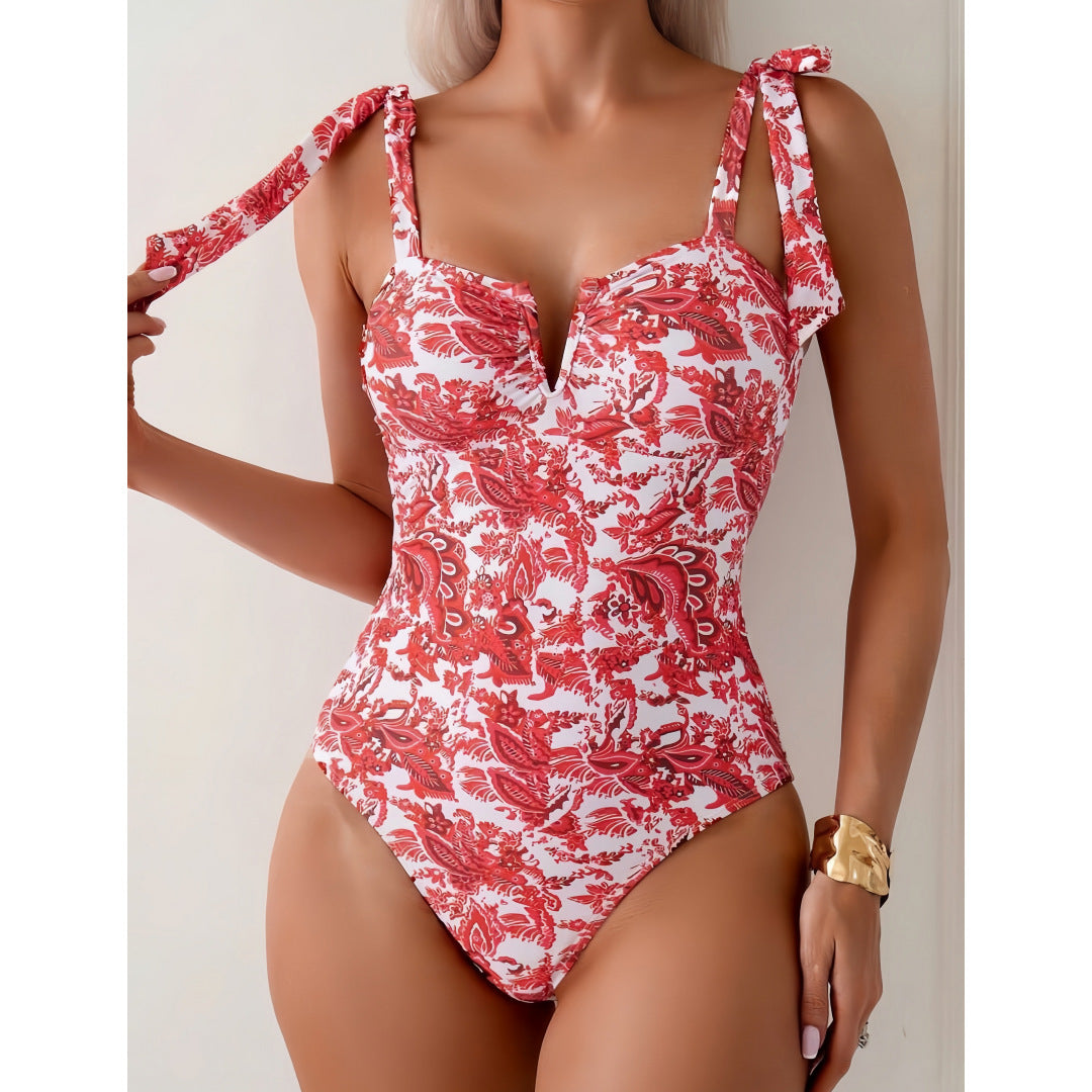 Bikini Siamese Conservative Swimsuit Digital Printed Belly Covered Slimming V Neckline Swimsuit Bella Mia