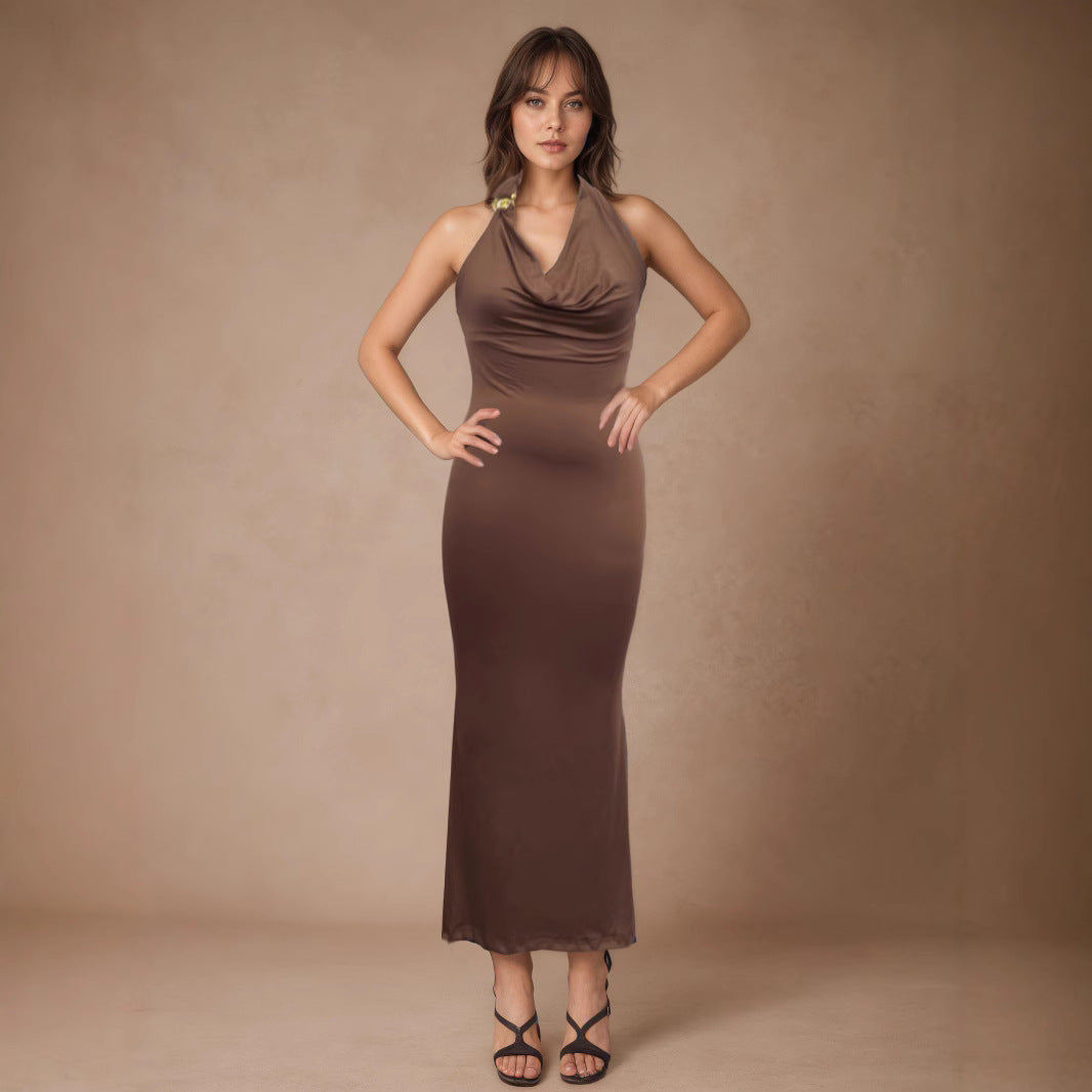 V neck Elegant Halter Dress Women Summer High Grade Sexy Sheath Dress Bella Mia