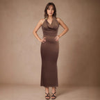 V neck Elegant Halter Dress Women Summer High Grade Sexy Sheath Dress Bella Mia