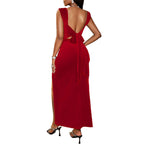 Velvet Party Sexy Elegant Square Collar Lace up Backless Waist Trimming Sheath Dress Bella Mia
