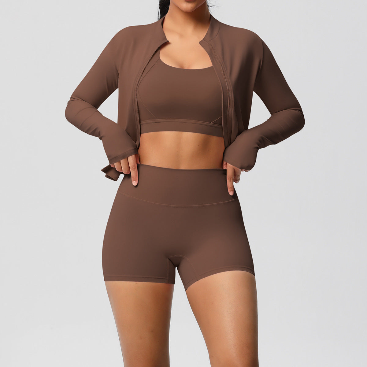 Solid Color Cloud Sense Yoga Bra Sports Coat Pilates Running Shorts Fitness Yoga Wear Three Piece Set for Women Bella Mia