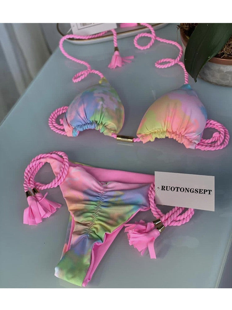 Hand Knitted Rope Swimsuit Sexy Bikini Women Split Solid Color Sexy Multicolor Braided Rope Bikini Bella Mia