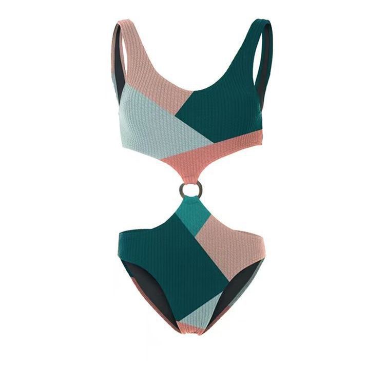 Contrast Color One Piece Bikini Two Piece Set Wishi Mesh Gauze Skirt Vacation Swimwear Bella Mia