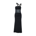 Women Clothing Summer Irregular Asymmetric Shoulder Wrapped Chest Slim Mesh Stitched Backless Niche Dress Bella Mia