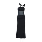 Women Clothing Summer Irregular Asymmetric Shoulder Wrapped Chest Slim Mesh Stitched Backless Niche Dress Bella Mia
