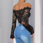 Fall Women Clothing Off Neck Long Sleeve Black Jumpsuit Bella Mia