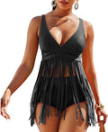 Women Seperated Swimwear Solid Color Tassel Sexy Bikini Swimsuit Bikini Bella Mia