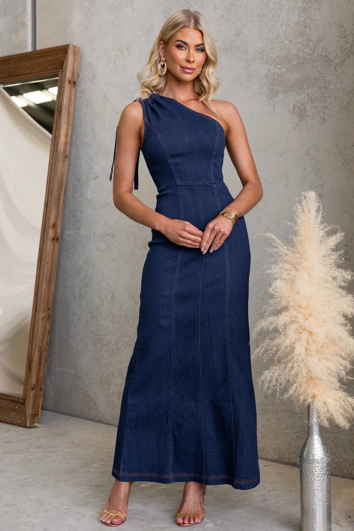 Spring Summer Office Suspenders Denim Women Dress