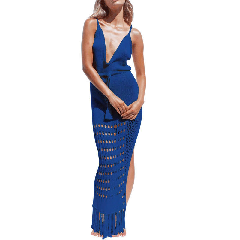 Knitted Waist Pull Belt Beach Cover up Sexy Cutout Maxi Dress Casual Vacation Beach Cover Up Bella Mia