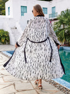 Black Edged Rayon Printed Beach Cover Up Sexy Cardigan Loose Bikini Cover Bella Mia