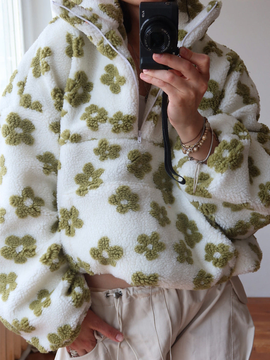 Women Polar Fleece Floral Autumn Winter Sweater Warm Furry Fleece Pullover Bella Mia