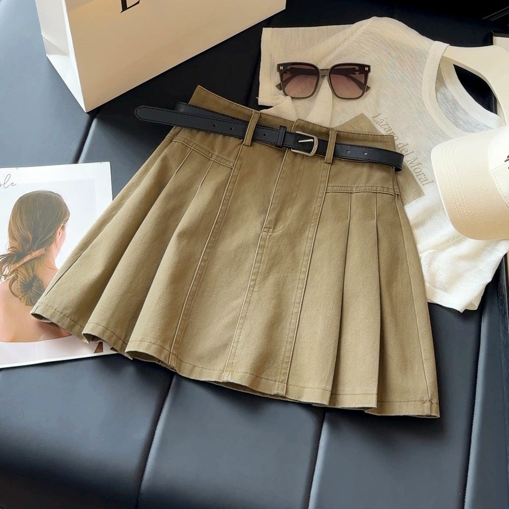 High Waist A line Pleated Skirt Women Summer Slimming All Matching Sheath Exposure Proof Skirt