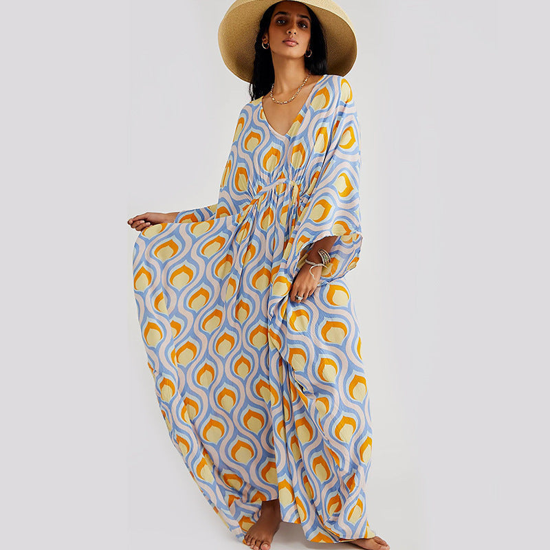 Summer Beach Dress Women Casual Vacation Printed Pullover Bikini Swimsuit Blouse Sun Protection Clothing Bella Mia
