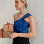 Spring Vest Sexy Oblique Shoulder Satin Base Fashion Klein Blue Top Can Be Women Outerwear Bella Mia