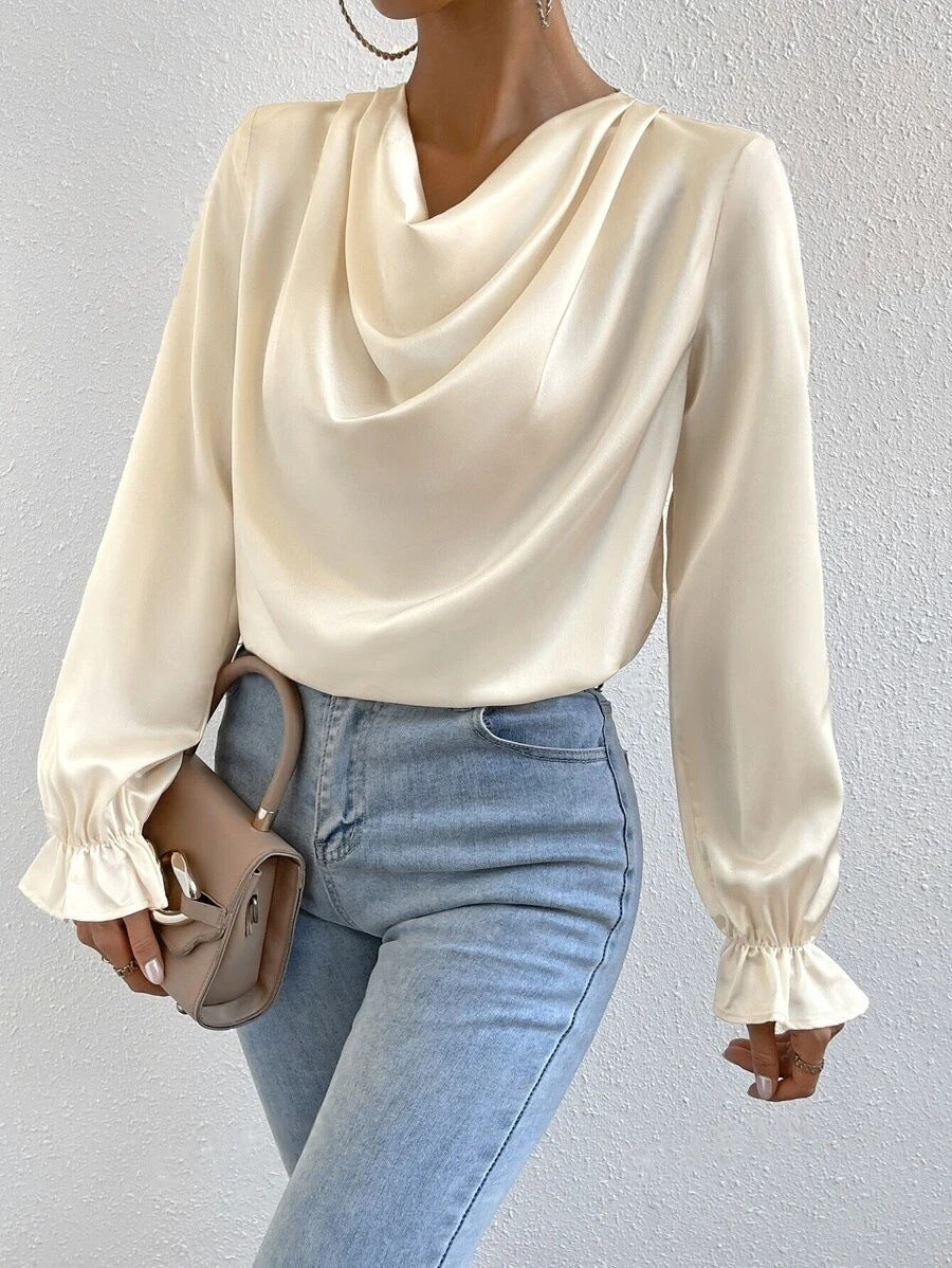 Women Clothing Ruffled Sleeve Satin Shirt Autumn Arrival Long Sleeve Satin Shirt Bella Mia