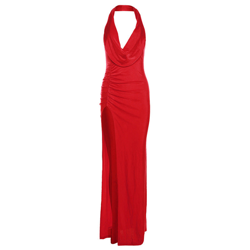 Women Clothing Autumn Women Clothing Sexy Deep V Plunge Halter Backless Split Sheath Dress Bella Mia