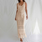 Sunscreen Beach Dress Hollow Out Cutout out Strap Women Maxi Dress with Tassel Bikini Swimsuit Blouse Bella Mia