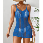 Women Clothing Short Knitted Texture Hollow Out Cutout Out See Through Camisole Sexy Short Dress Knitted Beach Dress Crochet hook Bella Mia