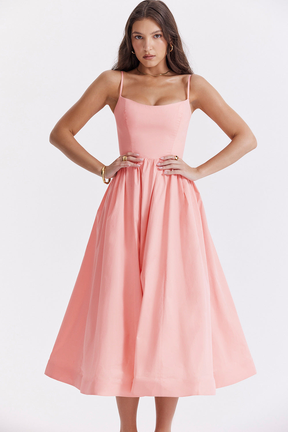 Women Clothing Solid Color Sexy Backless Spaghetti Straps Large Swing Dress Women Bella Mia
