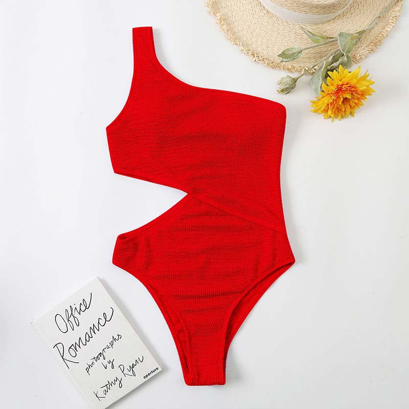 Swimsuit Wrinkle Champray Sexy Siamese One Shoulder Bikini Swimsuit Women Bikini Bella Mia