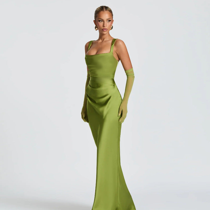 Socialite Sexy Dress Elegant Backless Satin Sheath Suspender Dress Bella Mia