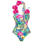 Floral Shoulder Strap Hollow Out Cutout Print One Piece Swimsuit Women Holiday Bella Mia