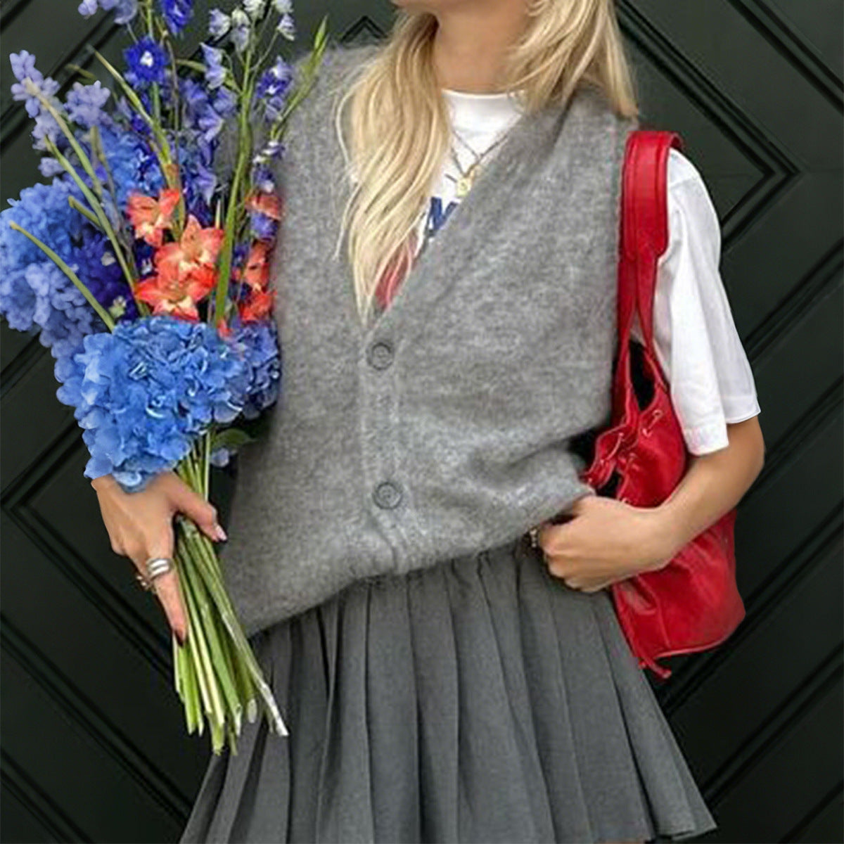 Casual Simple Buttons Vest Woolen Women Clothing Autumn Winter Bella Mia