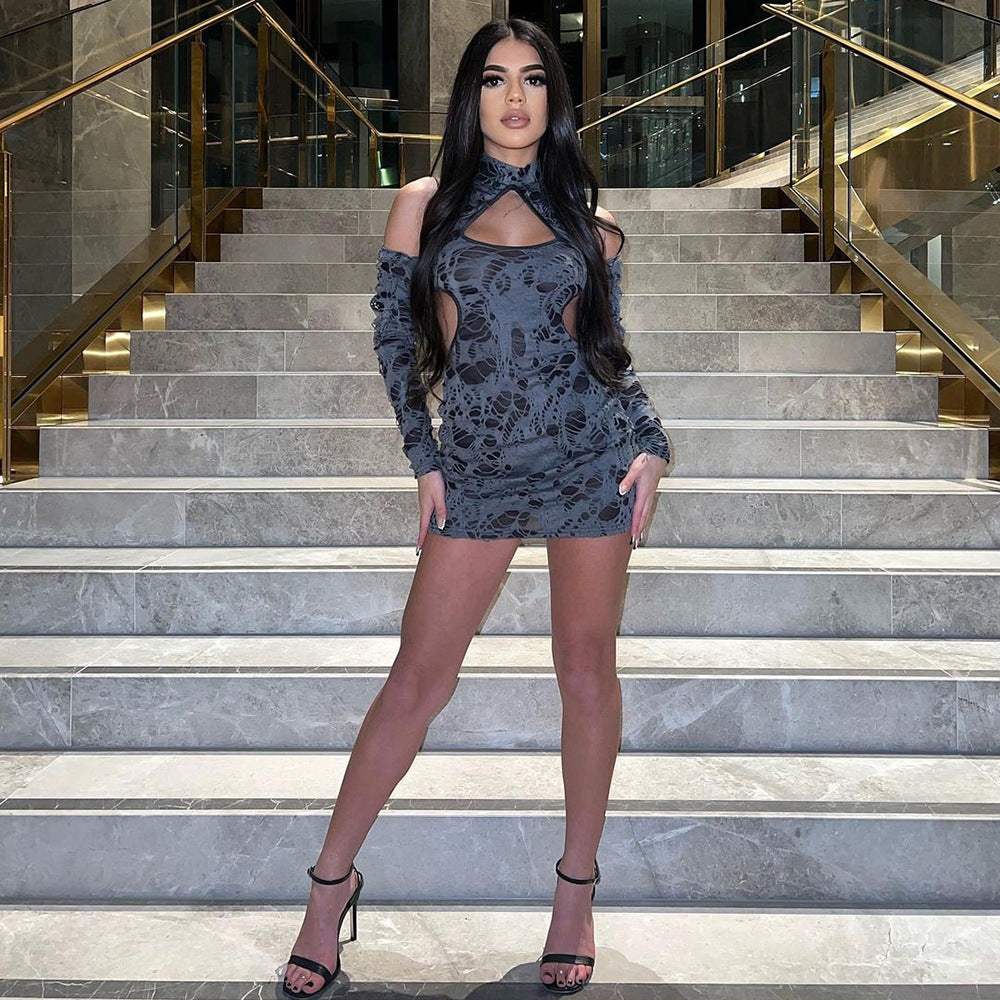 Ripped Autumn Dress Women Wrapped Chest Strap Wansheng Sheath Sexy Dress Women Bella Mia