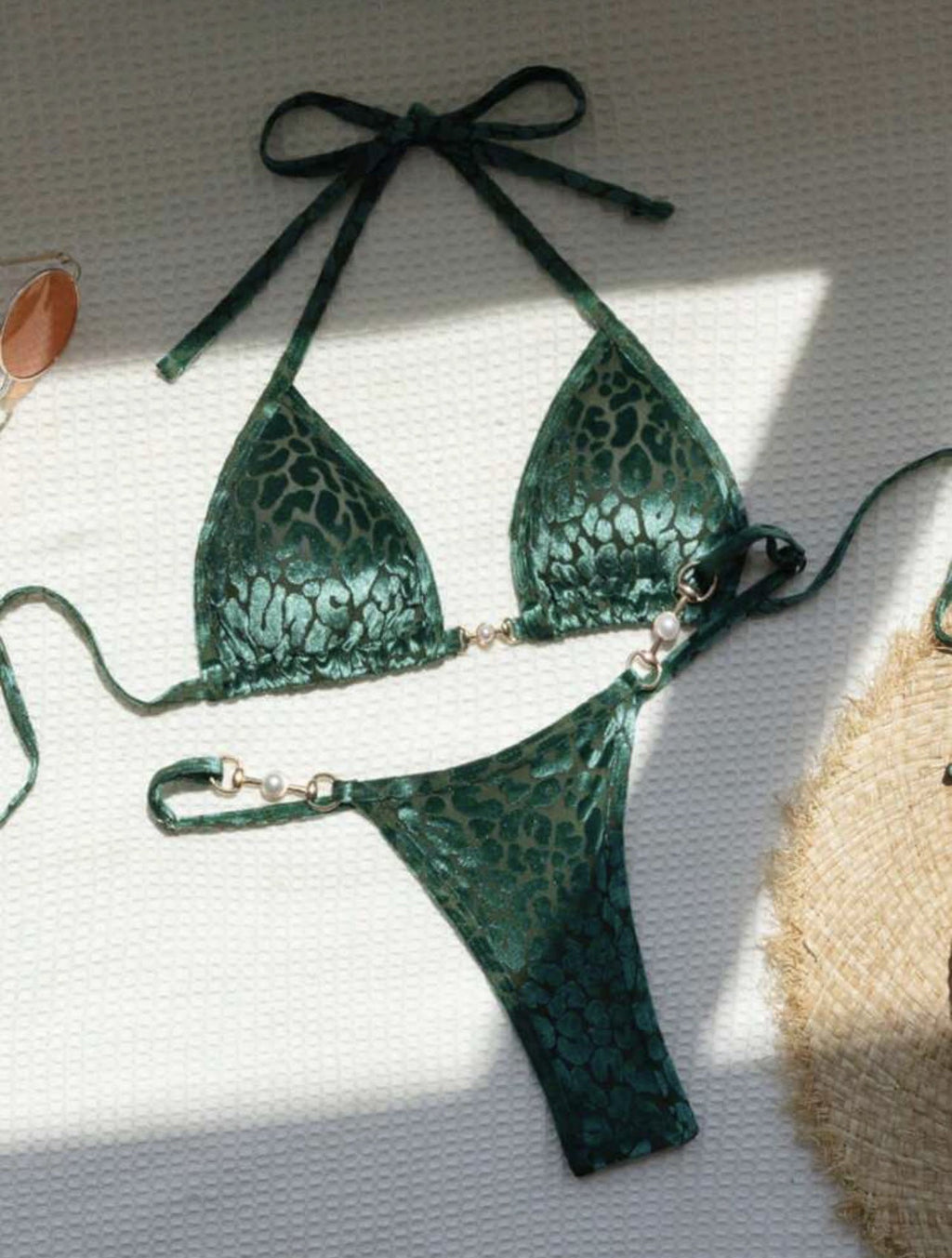 Sexy T Shaped Pearl Leopard Special Fabric Swimwear Swimsuit Bikini Bella Mia