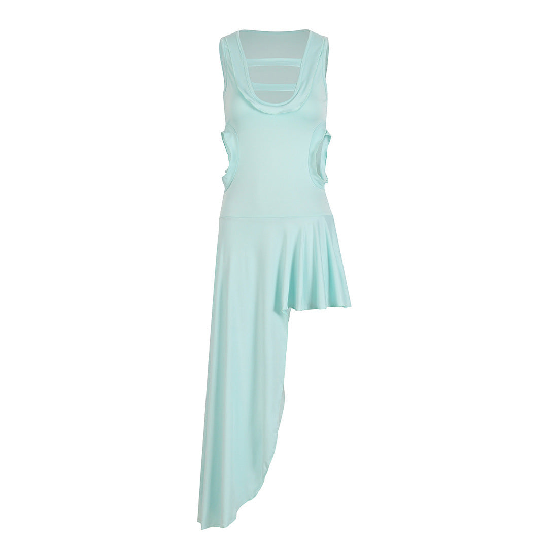 Fresh Solid Color One Piece Irregular Asymmetric Dress Beach Dress Set Sexy Hollow Out Cutout Bella Mia