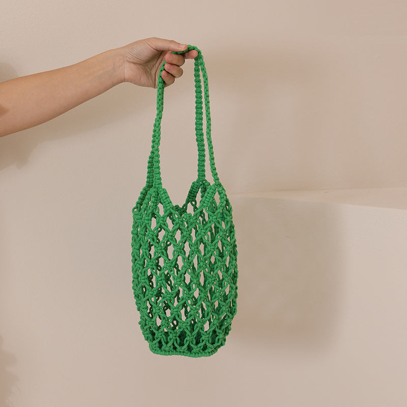 Hollow Out Cutout Cotton Thread Woven Bag Shoulder Handmade Straw Bag Fishing Net Bag Seaside Vacation Beach Bag Women Bag Bella Mia