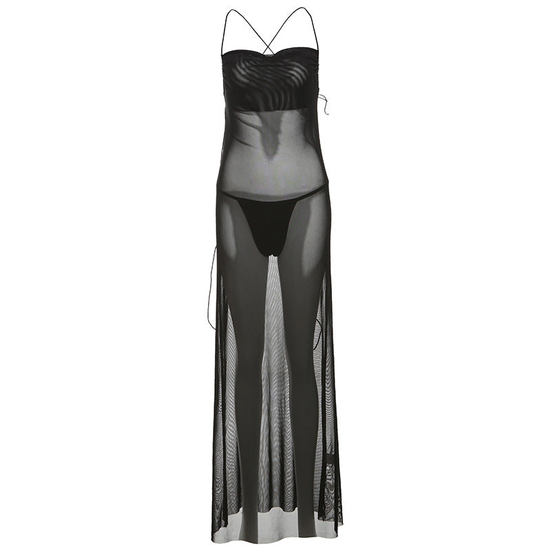 Spring Summer Women Clothing Sexy Backless See through Sling High Waist Hip Bag Dress Bella Mia