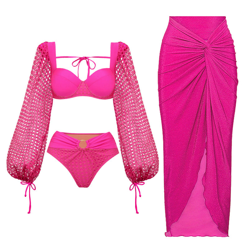 Hollow Out Cutout out Long Sleeve Two Piece Swimsuit Women High Waist Bikini Bella Mia