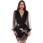 Sexy Mesh Long Sleeve Stitching Sequ Dress Women Clothing Bella Mia