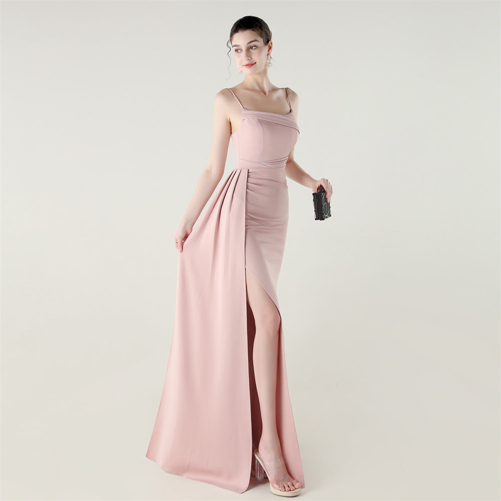 Camisole Tube Top Satin Pleated Fishtail High Slit Evening Dress Elegant Slim Dress for Dinner Ceremony Bella Mia